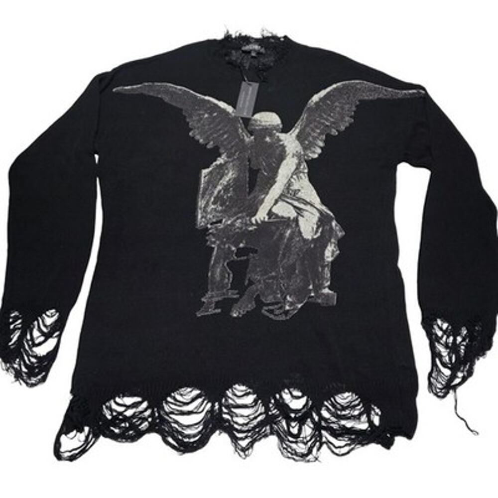 Widow Dolls Kill Distressed Angel Winged Defeat Oversized Sweater Size 1X/2X NWT